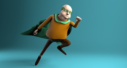Fat superhero flying ,3d render.