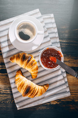 croissants with jam and coffee
