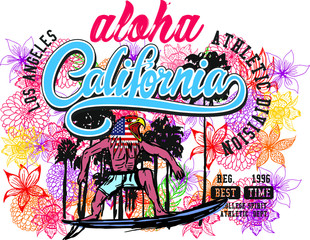 California flower print and embroidery graphic design vector art