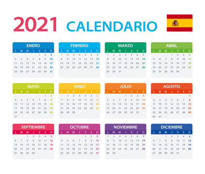 2021 Calendar Spanish - vector illustration,Spanish version
