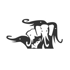 Elephant family. Black and white logo.