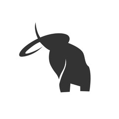 Stylized black silhouette of a mammoth on a white background.
