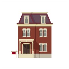 Brick two-storey house with an attic. In the style of flat.