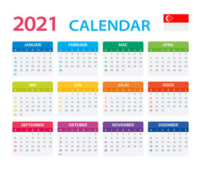 2021 Calendar Singaporean - vector illustration, Singaporean version