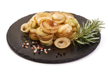 Grilled onion, isolated on white background.