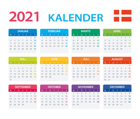 2021 Calendar Danish - vector illustration, Danish version