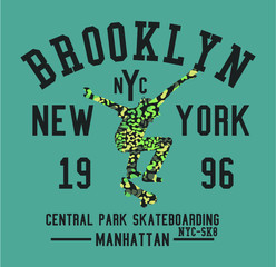 Brooklyn skateboarder print and embroidery graphic design vector art