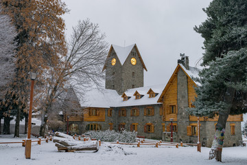 Downtown's Bariloche with snow seen from behind