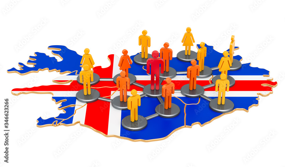 Poster contact tracing system in iceland, 3d rendering