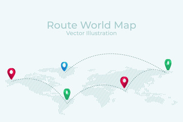 Airplane travel world map Vector flat illustration