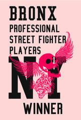 New york Bronx Winged skull print and embroidery graphic design vector art