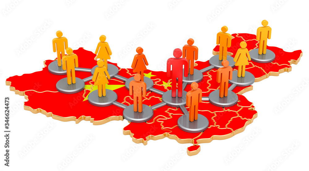Poster contact tracing system in china, 3d rendering