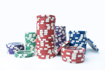 Poker chips on a white background