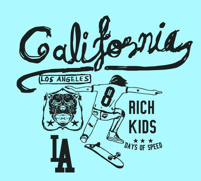 California College Athletic skateboarder Print embroidery graphic design vector art