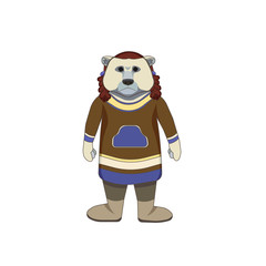 Naklejka premium Eskimo polar bear in traditional clothes on white isolated background, vector illustration for making prints on clothes, bags, note and sketchbooks or using as an original art for Culture topic.