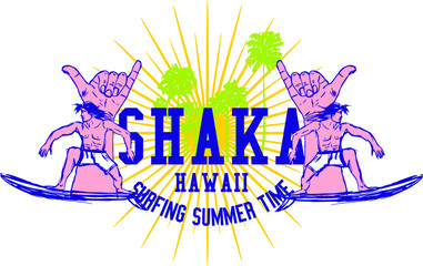 Aloha shaka surfer embroidery graphic design vector art