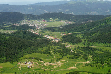 Fototapeta premium Georgia mountains in cloudy weather, summer in Georgia
