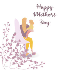 Happy Mother’s day design greeting card. Vector illustration good for the mom holiday,poster,banner,invitation,postcard,wallpaper,background, brochure.Mother character holding baby on her hands