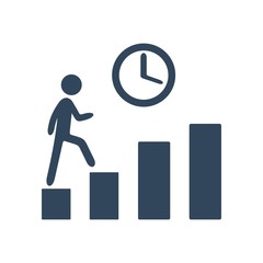 Climbing corporate ladder with clock sign. Using time efficiently for achieving success.
