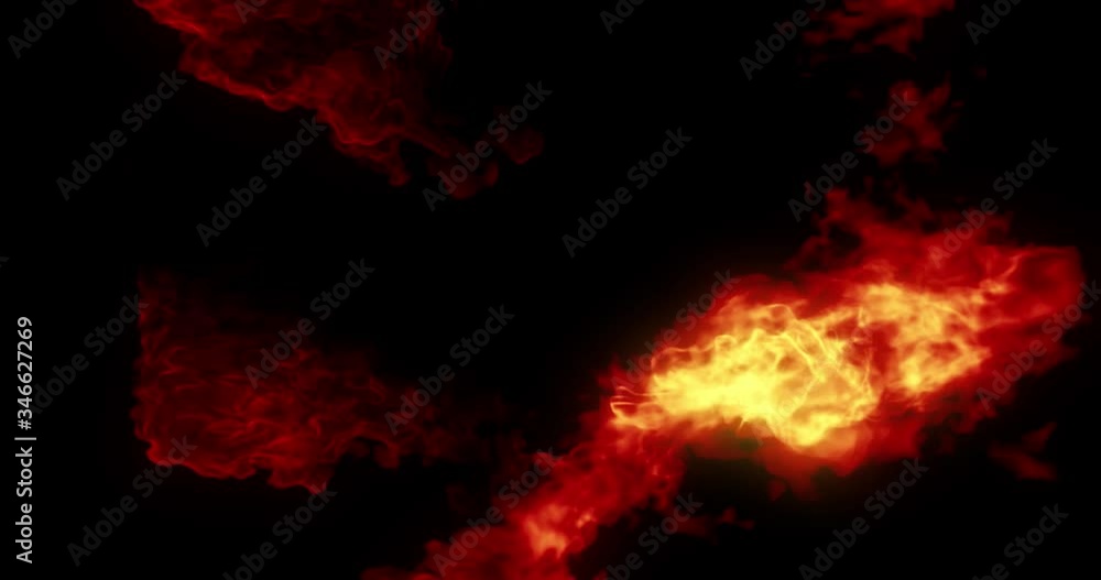Poster 4k abstract motion background of orange red hot flames, burning heat, dancing fire forming in wave f