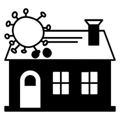 Attention! Stay Home and Stay Safe on White background, Home with Chimney and Coronavirus Concept vector Glyph Icon Design 