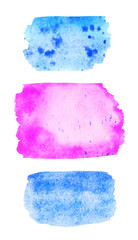 Blue and pink watercolor templates. Colorful paper textures on the white background. Can be used as a template, for background, design, print and decor element