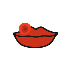 herpes on the lip doodle icon, vector illustration