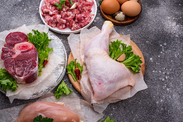 Various raw meat, sources of animal protein