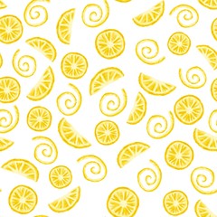Zitronenscheibe. Gelbe Farbe. Nahtlose Musterbeschaffenheit. Zutaten für ein Zitrusgetränk. Für Design
