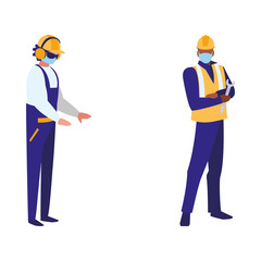industrial workers men working with face mask