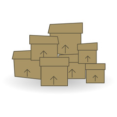 Simple carton delivery packaging open box with fragile signs. Cardboard closed logistic box set. Vector illustration isolated on white background