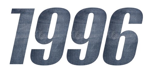 1996 with jeans fabric texture on white background.