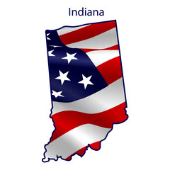 Indiana full of American flag waving in the wind. The outline of the state