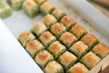 Baklava pastry dessert. Traditional turkish dessert. baklava with pistachio,