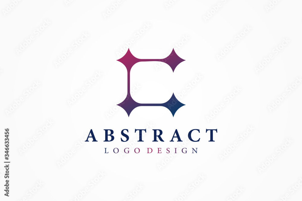 Poster abstract initial letter c logo. square line with star sparkles combination. usable for business and 