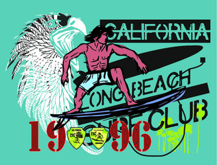 Obraz premium California eagle surfer graphic design vector art