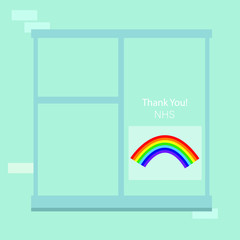 Vector illustration rainbow in the window. Concept stay home, national health servise