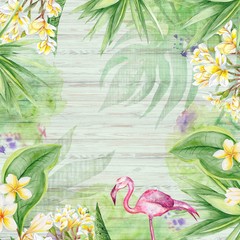 Watercolor Floral Tropical Vintage Wood Card Template