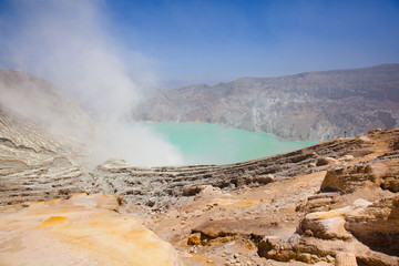 Lake in a crater Volcano Ijen, Java,Indonesia. Lake in the crater of a volcano.