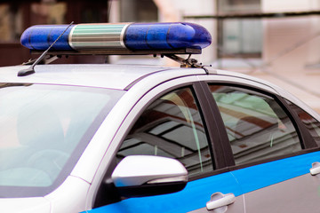 Close-up of emergency lights, police car