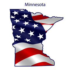 Minnesota full of American flag waving in the wind. The outline of the state