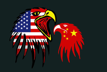 American and Chinese Flag eagle embroidery graphic design vector art