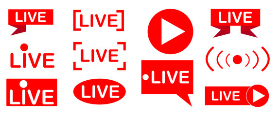 Live stream logo red flat vector.