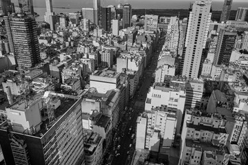 Aerial view of Buenos Aires-Argentina. Buildings, cityscape and panoramic of the city. Black and White landscape