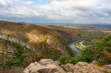 Fototapeta na wymiar Delaware Water Gap and Mount Minsi from Mount Tammany in Autumn - Worthington State Forest