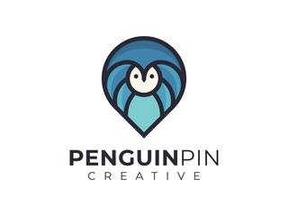 Unique pin and penguin logo vector template