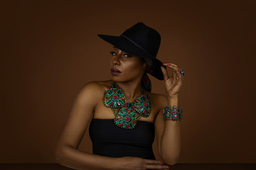 Black Girl with Black Hat & Jewelry