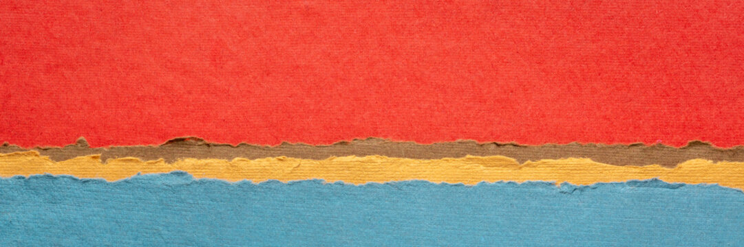 Red And Blue Abstract Landscape Created With Handmade Indian Paper