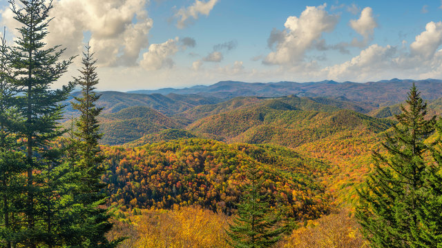 Blue Ridge Parkway overlook in Autumn near Asheville North Carolina