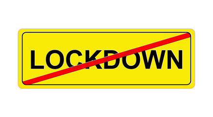 Schild „LOCKDOWN“ Ende
Straßenschild Banner,
Vektor Illustration isoliert auf weißem Hintergrund
